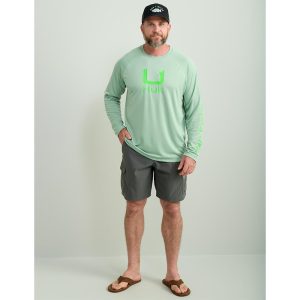 Huk Icon Crew Long Sleeve Shirt Fog Green L