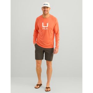 Huk Icon Crew Long Sleeve Shirt Fresh Salmon M