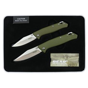Bear & Son Limited Edition Gift Tin Two Folding Knife Combo Set OD Green