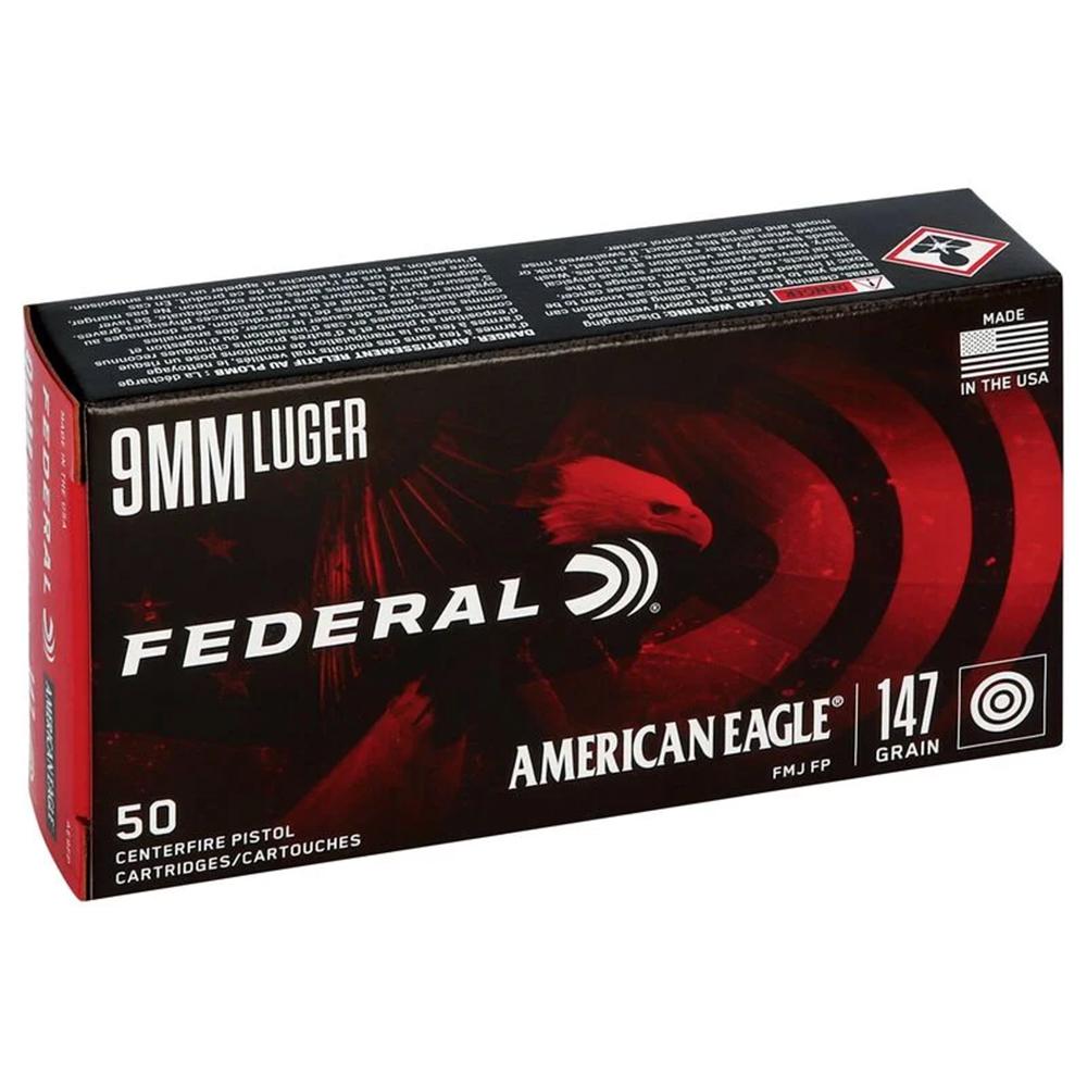 American Eagle Handgun Ammunition 9mm Luger 147 gr FMJ 1000 fps 50/ct