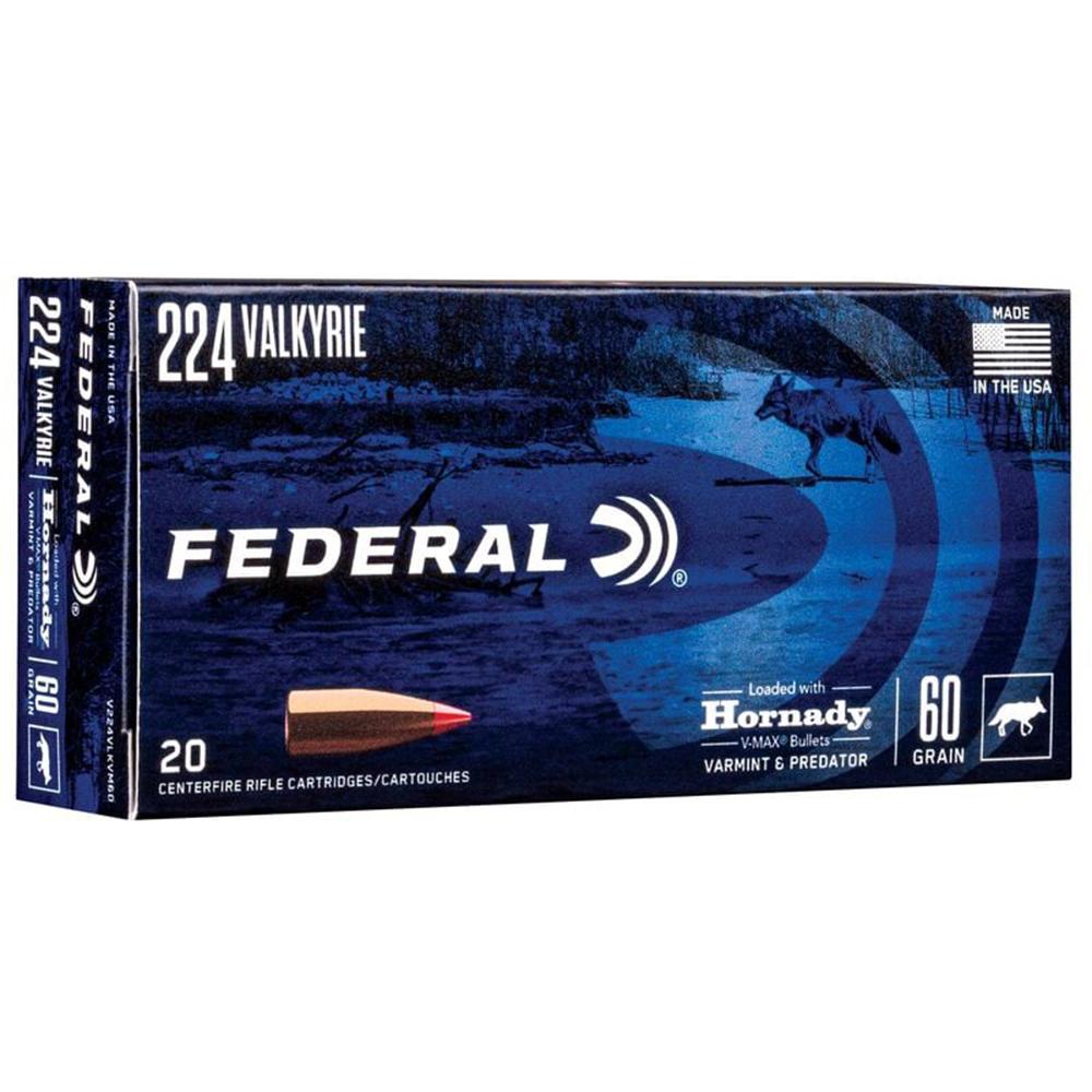 Federal Varmint & Predator Rifle Ammunition .224 Valkyrie 60 gr V-MAX 3300 fps 20/ct