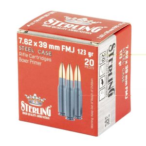 Global Ordnance Sterling Steel Case Select Rifle Ammunition 7.62x39mm 123gr FMJ 2362 fps 20/ct