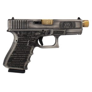 Glock 19 Gen 3 Custom "Trump 2024" Compact Handgun 9mm Luger 15rd Magazines (2) 4.6" Gold Barrel Crushed Silver Distressed Black USA