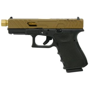 Glock 19 Gen 3 Custom "Chainmail Stippled Frame Gold Bear Cut Slide" Compact Handgun 9mm Luger 15/rd Magazines (2) 4.6" Zaffiri Precision Threaded Barrel USA
