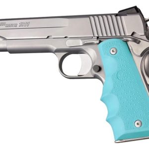 Hogue Govt. Model Rubber Grip with Finger Grooves-Aqua