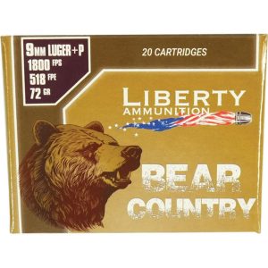 Liberty Bear Country Handgun Ammunition 9mm(+P) 72gr Solid 1850 fps 20/cts