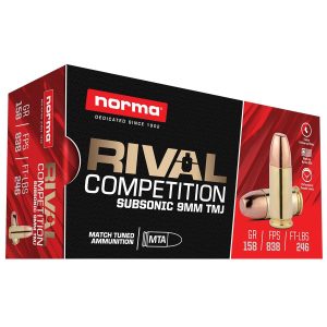 Norma Rival Competition Subsonic Ammunition 9mm Luger 158gr TMJ 838 fps 50/ct