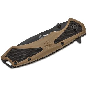 Smith & Wesson Extreme Ops Spring Assist Folding Knife 3-1/4" Drop Point Blade Black Tan Box
