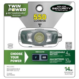 Police Security Flashlights Twin Power LED Headlamp 550 Lumens White Grey