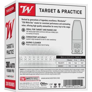 Winchester Government Handgun Ammunition .380 ACP 95 gr. FMJ 955 fps 200/ct