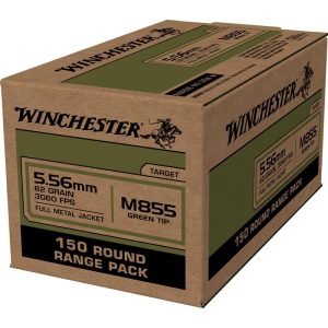 Winchester USA Lake City M855 Green Tip Rifle Ammunition 5.56mm 62 gr. FMJ 1255 fps 600/ct (Case of 4-150 Boxes)