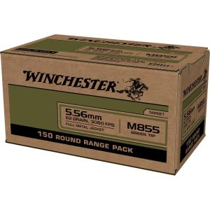 Winchester USA Lake City M855 Green Tip Rifle Ammunition 5.56mm 62 gr. FMJ 1255 fps 150/ct