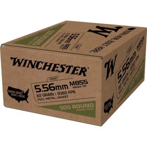 Winchester USA Lake City M855 Green Tip Rifle Ammunition 5.56mm 62 gr. FMJ 3060 fps 500/ct