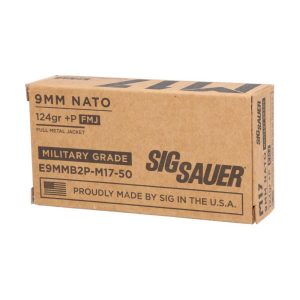 Sig Sauer Elite Ball M17 Handgun Ammunition 9mm Luger 124 gr+P FMJ 1198 fps 50/ct