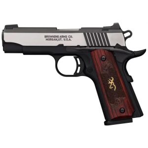 Browning 1911 380 Black Label Medallion Pro Handgun 380 ACP 8rd Magazine 3.625" Barrel Black with Silver Slide and Wood Grip Night Sights