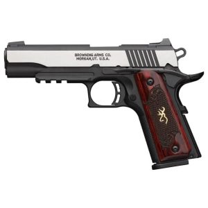 Browning 1911 380 Black Label Medallion Pro Handgun 380 ACP 8rd Magazine 3.625" Barrel Black with Silver Slide and Wood Grip Night Sights Accessory Rail