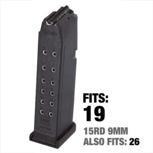 Glock Factory Original Handgun Magazine for Glock 19/26 Black Polymer 9mm Luger 15/rd Pkg