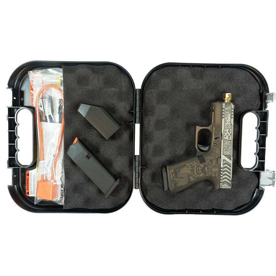 Glock 43X Custom "Viking" in Colonial Brown Handgun 9mm Luger 10rd Magazines (1) 3.9" Threaded Gold Barrel